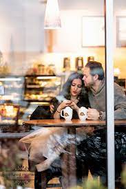 Cafe Engagement Shoot Couples Photo Love Coffee Hot Chocolate Warm Winter Class Indoor Engagement Pictures Fun Wedding Photography Engagement Photoshoot