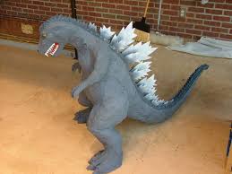 Here Is A Paper Mache Godzilla I Made With My Sons 3 And 5 At The Time We Are Supposed To Make Gyaos And Mothra As Well Paper Mache Animal Crafts Godzilla