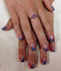 American Red White Blue Gel Nails By Janee Tittensor Www Awildhairsalonreno Com Blue Gel Nails Patriotic Nails Design Trendy Nails