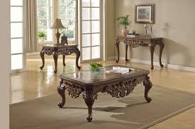 Even though the two may occupy exactly the same footprint, the wood table will have a bigger presence in the room and seem to take up more floor space. Ornate Traditional Cocktail Coffee Table Two End Tables W Marble Tops