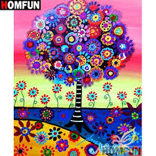 5d Diamond Painting Abstract Flower Tree Kit Tree Of Life Painting Tree Art Whimsical Art