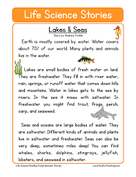 Welcome to esl printables, the website where english language teachers exchange resources: Lakes And Seas Life Science Reading Comprehension Worksheet Have Fun Teaching