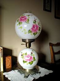 Gone With The Wind Gwtw Hedco Hurricane Lamp 1950 S Milk Glass Hand Painted Mercury Glass Lamp Base Hurricane Lamps Lamp