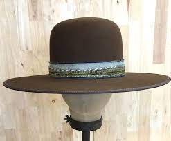 Brown Beaver Blend Western Open Crown Hat With Wide Flat Brim Custom Silk Hatband Hats For Men Hat Band Crown Hat