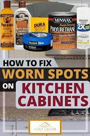 For the areas where the color is worn away, use a gel stain and a soft cotton cloth to make a small pad that is much smaller (e.g., 1/4) than the size of the area you're restaining. How To Fix Worn Spots On Kitchen Cabinets Home Decor Bliss