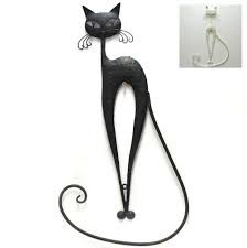 Cat Metal Wall Art Kitty Hanging Garden Ornament Iron Black Cream 52cm Animal Wall Decor Wine Wall Art Decor Metal Wall Decor