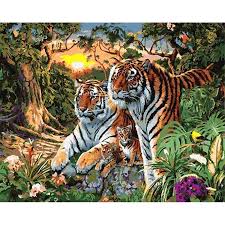 Browse our selection of wild life, sea life, pet, bird, butterfly, insect and horse puzzles by brands like melissa & doug, ravensburger and cobble hill! Family Of Tigers Diy Painting By Numbers Kit In 2021 Jungle Painting Jungle Scene Hidden Images