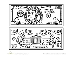 Ten Dollar Bill Worksheet Education Com Bills Printable Printable Play Money Money Math Worksheets