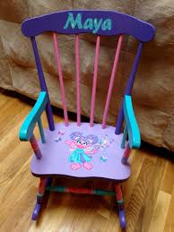 Custom Hand Painted Abby Sesame Street Rocking Chair Painted With Chalk Paint Acrylics And Sea Painted Rocking Chairs Custom Hand Painted Childrens Furniture
