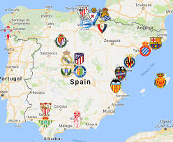 Premier league map and team logos. La Liga Map
