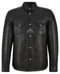 Men S Leather Shirt Collar Black Casual Retro Soft Real Lambskin 6552 Ebay