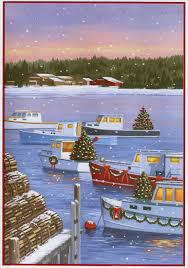 Maybe you would like to learn more about one of these? Six Decorated Boats In Harbor During Winter Nautical Christmas Card By Red Farm Studios