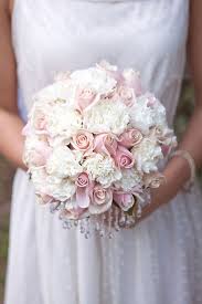 Light Pink Roses And Carnation Wedding Bouquet With Crystals Share In The Vault Of Style Carnation Wedding Carnation Wedding Bouquet Vintage Bouquet Wedding