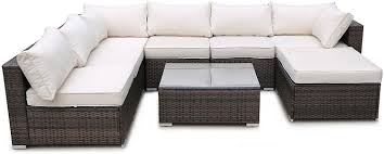 Romatlink 8 Pieces Outdoor Rattan Patio Furniture Set Modern Wicker Conversation Sectional In 2020 Patio Furniture Sets Rattan Patio Furniture Glass Top Coffee Table