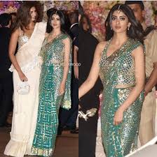 Shweta Bachchan Nanda With Her Daughter Navya Naveli Nanda At Akash Ambani And Shloka Mehta S Engagement Pa Indian Wedding Outfits Saree Designs Indian Dresses
