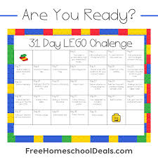 Free Printable 31 Day Lego Challenge Instant Download With Images Lego Challenge Homeschool Freebies Free Homeschool Printables