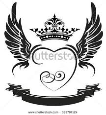 Black And White Crown With Heart Clipart Black Wings Ribbon Heart Crown Isolated On White Vector Black Wings Heart Wallpaper Wings