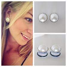 white pearl plugs 8g 1 cute gauges 2mm 25mm etsy pearl plugs pearl gauges plugs plugs earrings