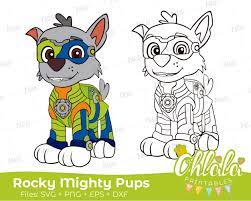 Paw patrol stars a pack of pups chase marshall rocky zuma rubble and skye all led by a boy named ryder. Rocky Paw Patrol Mighty Pups Clipart Character Movie Svg Png Eps Dxf Files Printables Party Happy Birthday C Mighty Pups Paw Patrol Coloring Paw Patrol Cartoon
