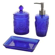 A gingham print shower curtain and your favorite straw hat brings a little dose of country chic style. The Pioneer Woman Adeline 3 Piece Cobalt Embossed Glass Soap Dish Set Walmart Com Dish Soap Blue Soap Pioneer Woman