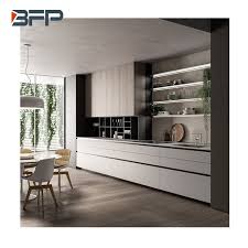 Laminate kitchen cabinets usually have a smooth, flat surface design in a simple. China Wood Grain Laminate And White Finish Color Mixed Kitchen Cabinet China Kitchen Cabinets Kitchen Furniture