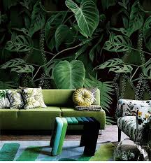 Dark Green Abstract Leaves Wallpaper Wall Mural Floral Wall Art Wall Decal Emerald Leaves Wall S Tropical Home Decor Wallpaper Living Room Wall Wallpaper