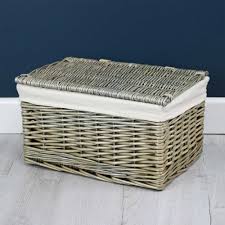 Woven wicker baskets with lids. Antique Wash Lined Storage Hamper The Basket Company