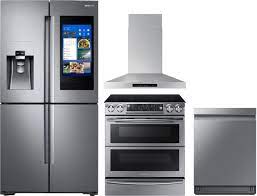 Kitchen appliance packages help ease the buying process because you simply select the package that best meets your needs instead. Samsung Sareradwrh3 4 Piece Kitchen Appliances Package With French Door Refrigerator Electric Range And Dishwasher In Stainless Steel
