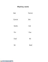 Some of the worksheets displayed are rhyming words, rhyming words work 2, rhyming words, name the rhyme game, super phonics 2, circle the word on each row that rhymes with the word on, 1st grade rhyming game reading comprehension work, ball. Rhyming Words Worksheet