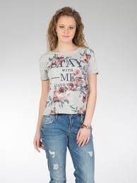 Gri Bayan Tshirt K Kol Kadin Gri