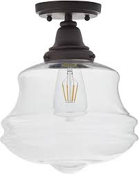 Stone Beam Vintage Farmhouse Flush Mount Ceiling Lighting Fixture With Led Light Bulb And Clear Glass Shad Led Light Bulb Ceiling Light Fixtures Glass Shades