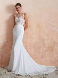 Nach den modetrends bekommen sie die günstige hochzeitskleid in damena.de. Meerjungfrau Brautkleid Lang Rucken Transparent Weiss Chiffon Spitze Mit Schleppe
