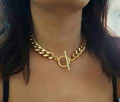 Gold Toggle Clasp Necklace For Women Thick Links Chain Choker Statement Chic Choker Large O Ring Choker Gold Link Necklace Womens Necklaces Chain Choker