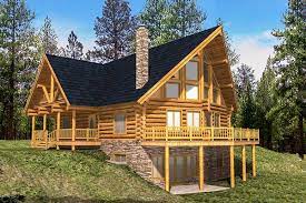 Given the lot's natural slope and the great view of the lake, we figured a walkout basement would be a big improvement. Plan 35112gh Log Home Plan Made For Majestic Views In 2021 Log Cabin House Plans Log Cabin Floor Plans Basement House Plans