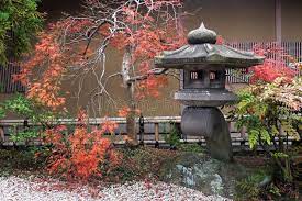 Japanese Lantern And Autumnal Maple Tree Momiji In Traditional Style Stone Ga Sponso Patio Garden Design Japanese Garden Lanterns Japanese Stone Lanterns