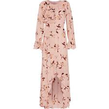 Mikael Aghal Ruffled Floral Print Chiffon Gown 321 Liked On Polyvore Featuring Dresses G Floral Dresses Long Floral Evening Dresses Floral Evening Gown