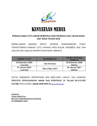 Kalendar cuti umum sepanjang 2020. Kenyataan Media Pemakluman Cuti Kerajaan Negeri Pahang Facebook