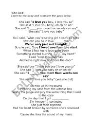 She is helping (своему) brother with his lessons a. She Said By Plan B Lyrics Completion And Reported Speech Practice Esl Worksheet By Rachh