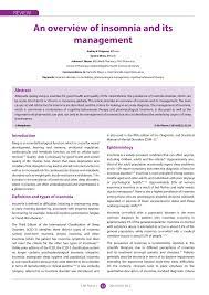 Pdf An Overview Of Insomnia And Its Management