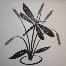 We Fell In Love With This Piece As Soon As We Finished It This Pretty Dragonfly Is Nestled In Cattails That We Wrappe In 2021 Metal Tree Wall Art Metal Art