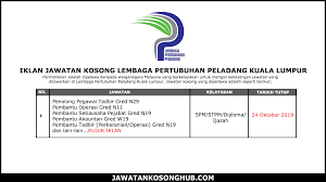 (gaji permulaan ialah pada gred n19: Jawatan Kosong Terkini Lembaga Pertubuhan Peladang Kuala Lumpur