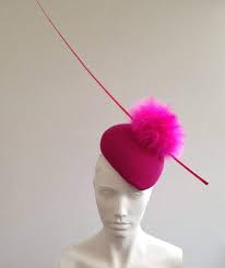animal shocking pink beret hat with bright pom and quills great for the races ascot or a wedding beret hat pink beret