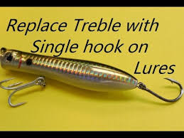 how to replace treble with single hook on lures