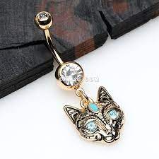 Golden Mystique Kitty Cat Sparkle Belly Button Ring Belly Button Rings Belly Button Belly Rings