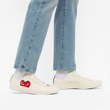 The iconic partnership between converse and comme des garçons has brought the brand's conceptual vision to streets across the globe for over a decade—using the playful heart and eyes logo in distinct ways. Comme Des Garcons Play X Converse Chuck Taylor 1970s Ox Beige End