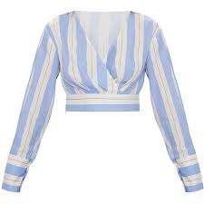 Black And White Crop Top Clipart Blue Long Sleeve Stripe Crop Blouse 35 Liked On Polyvore Featuring Tops Blouses Shirts Cropped White Shirt Blue Long Sleeve Blouse White Long Sleeve Top