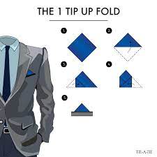 Fold the hankie again horizontally, and again, for a total of three folds, each time lining up the edges. Classic Pocket Square Folds 7 Out Of 50 Featured Here Is The 1 Tip Up Fold Click Image For Instructions Pocket Square Folds Pocket Square Wedding Suits Men