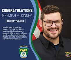 Please wish Jeremiah McKinney a great first day in his new role as  Community Paramedic. Jeremiah has been a medic with Haywood EMS since 2020  and was honored recently as the 2025