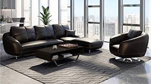 Black hailee 84'' genuine leather sofa. Amazon Com Modern Lucy Black Genuine Italian Leather Sectional Sofa Right Chaise And Chair Kitchen Dining