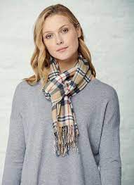 Merino Wool Scarf Camel Check Blarney